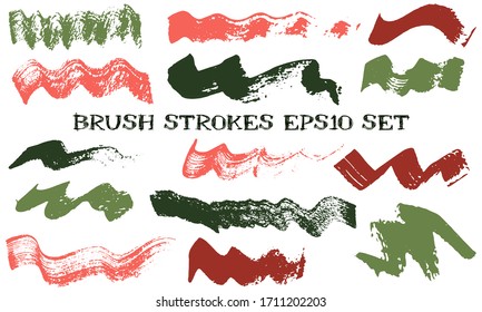 Wave dabs ink brush strokes vector set. Grunge texture artistic graphic design elements. Hand drawn ink shapes on white background.