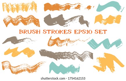 Wave dabs ink brush strokes vector collection. Grunge texture dirty graphic design elements. Hand drawn ink shapes on white background.