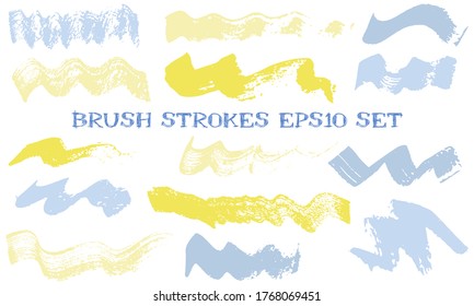 Wave dabs ink brush strokes vector collection. Grunge texture acrylic graphic design elements. Freehand paint shapes on white background.