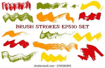 Wave dabs ink brush strokes vector band. Grunge texture modern graphic design elements. Isolated paint shapes on white background.
