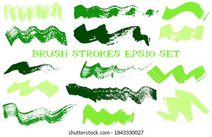 Wave dabs ink brush strokes vector set. Grunge texture hipster graphic design elements. Freehand ink shapes on white background.