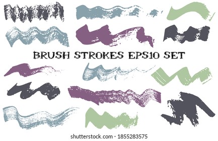 Wave dabs ink brush strokes vector collection. Grunge texture abstract graphic design elements. Isolated paint shapes on white background.