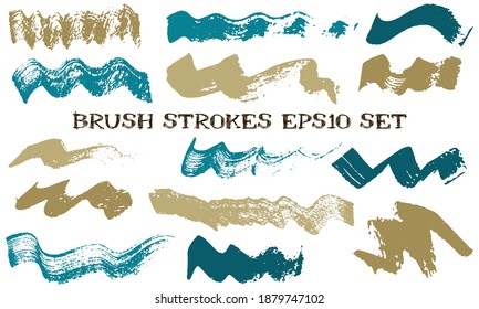 Wave dabs ink brush strokes vector band. Grunge texture acrylic graphic design elements. Craft color samples on white background.