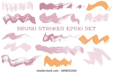 Wave dabs ink brush strokes vector set. Grunge texture abstract graphic design elements. Freehand ink daubs on white background.