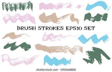 Wave dabs ink brush strokes vector band. Grunge texture colored graphic design elements. Craft paint shapes on white background.