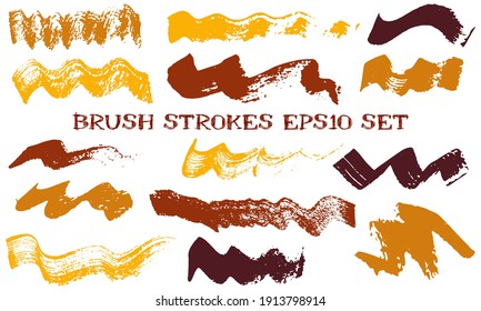 Wave dabs ink brush strokes vector set. Grunge texture trendy graphic design elements. Hand drawn ink shapes on white background.