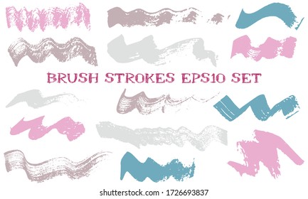 Wave dabs paint brush strokes vector band. Grunge texture retro graphic design elements. Isolated color samples on white background.