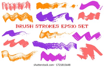 Wave dabs watercolor brush strokes vector collection. Grunge texture vintage graphic design elements. Isolated color swatches on white background.