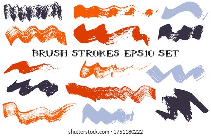 Wave dabs watercolor brush strokes vector band. Grunge texture trendy graphic design elements. Craft paint traces on white background.