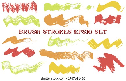 Wave dabs watercolor brush strokes vector band. Grunge texture messy graphic design elements. Freehand colorful brushstrokes on white background.