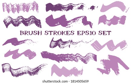 Wave dabs watercolor brush strokes vector set. Grunge texture vintage graphic design elements. Hand drawn color samples on white background.