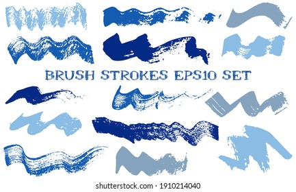 Wave dabs watercolor brush strokes vector band. Grunge texture colored graphic design elements. Freehand ink shapes on white background.