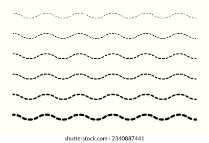 Oleada de la línea de zigzag disfrazada de delgada a gruesa. Separador de ondas, curvas o inclinaciones. Perfecto para el diseño de la frontera, las olas de la playa y otros elementos de diseño.