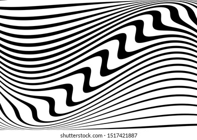 Wave design black and white. Digital image with a psychedelic stripes. Vector illustration Dynamic pattern with colorful wavy lines