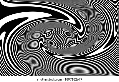  Wave design black and white. Digital image with a psychedelic stripes. Argent base for website, print, basis for banners, wallpapers, business cards, brochure, banner. Line art optical