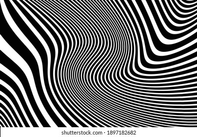  Wave design black and white. Digital image with a psychedelic stripes. Argent base for website, print, basis for banners, wallpapers, business cards, brochure, banner. Line art optical