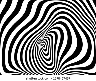  Diseño ondulado en blanco y negro. Imagen digital con franjas psicodélicas. Base argenta para sitio web, impresión, base para banners, fondos de pantalla, tarjetas de visita, folleto, banner. Óptica de arte de línea