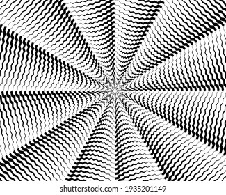  Wave design black and white. Digital image with a psychedelic stripes. Argent base for website, print, basis for banners, wallpapers, business cards, brochure, banner. Line art optical