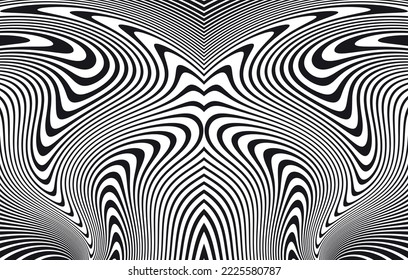 Diseño ondulado en blanco y negro. Imagen digital con franjas psicodélicas. Base de Argent para sitio web, impresión, base para banners, fondos de pantalla, tarjetas de visita, folleto, banner