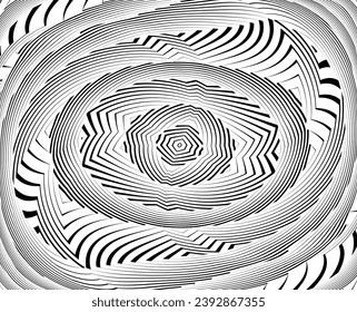 Diseño ondulado en blanco y negro. Imagen digital con franjas psicodélicas. Base argenta para sitio web, impresión, base para banners, fondos de pantalla, tarjetas de visita, folleto, banner. Óptica de arte de línea