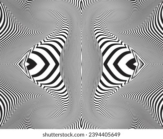 Wave design black and white. Digital image with a psychedelic stripes. Argent base for website, print, basis for banners, wallpapers, business cards, brochure, banner. Line art optical
