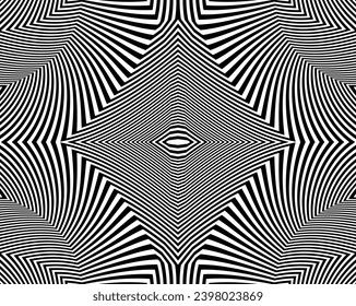 Wave design black and white. Digital image with a psychedelic stripes. Argent base for website, print, basis for banners, wallpapers, business cards, brochure, banner. Line art optical