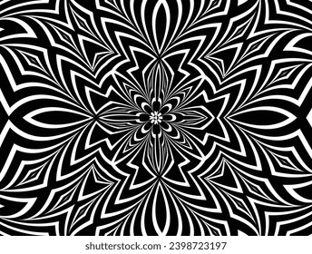 Diseño ondulado en blanco y negro. Imagen digital con franjas psicodélicas. Base argenta para sitio web, impresión, base para banners, fondos de pantalla, tarjetas de visita, folleto, banner. Óptica de arte de línea
