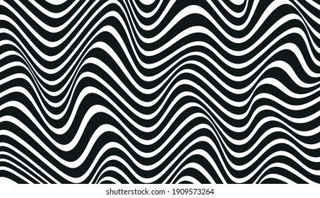 Wave Design Black And White. Seamless Striped Pattern. Vector Illustration. Zebra Lines