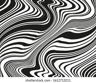 Wave design black and white. Texture with wavy, curves lines. Vector illustration.