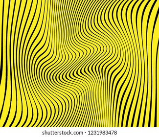 Wave design black and yellow. Digital image with a psychedelic stripes. Vector illustration  Abstract pattern. Texture with wavy, curves lines. Optical art background.