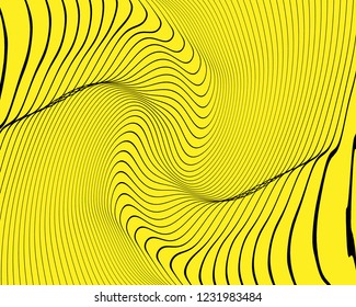 Wave design black and yellow. Digital image with a psychedelic stripes. Vector illustration  Abstract pattern. Texture with wavy, curves lines. Optical art background.