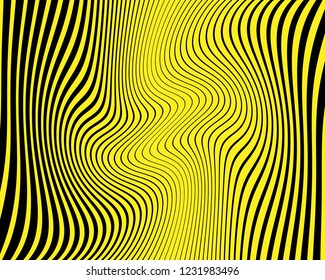 Wave design black and yellow. Digital image with a psychedelic stripes. Vector illustration  Abstract pattern. Texture with wavy, curves lines. Optical art background.