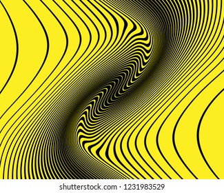 Wave design black and yellow. Digital image with a psychedelic stripes. Vector illustration  Abstract pattern. Texture with wavy, curves lines. Optical art background.
