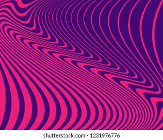 Wave design pink and purple color. Digital image with a psychedelic stripes. Vector illustration  Abstract pattern. Texture with wavy, curves lines. Optical art background.
