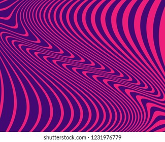 Wave design pink and purple color. Digital image with a psychedelic stripes. Vector illustration  Abstract pattern. Texture with wavy, curves lines. Optical art background.