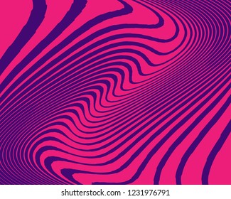 Wave design pink and purple color. Digital image with a psychedelic stripes. Vector illustration  Abstract pattern. Texture with wavy, curves lines. Optical art background.
