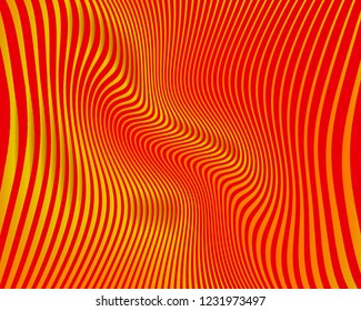 Wave design red and orange. Digital image with a psychedelic stripes. Vector illustration  Abstract pattern. Texture with wavy, curves lines. Optical art background.