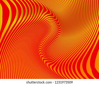Wave design red and orange. Digital image with a psychedelic stripes. Vector illustration  Abstract pattern. Texture with wavy, curves lines. Optical art background.