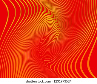 Wave design red and orange. Digital image with a psychedelic stripes. Vector illustration  Abstract pattern. Texture with wavy, curves lines. Optical art background.