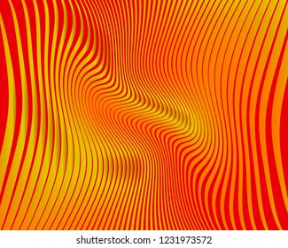 Wave design red and orange. Digital image with a psychedelic stripes. Vector illustration  Abstract pattern. Texture with wavy, curves lines. Optical art background.