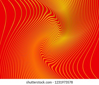 Wave design red and orange. Digital image with a psychedelic stripes. Vector illustration  Abstract pattern. Texture with wavy, curves lines. Optical art background.