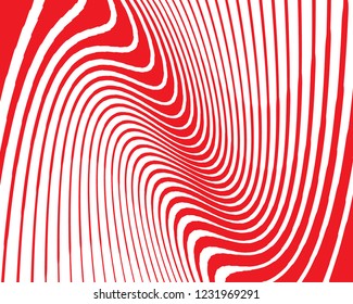 Wave design red and white. Digital image with a psychedelic stripes. Vector illustration  Abstract pattern. Texture with wavy, curves lines. Optical art background.