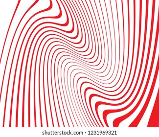 Wave design red and white. Digital image with a psychedelic stripes. Vector illustration  Abstract pattern. Texture with wavy, curves lines. Optical art background.
