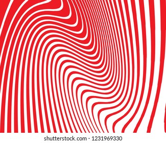 Wave design red and white. Digital image with a psychedelic stripes. Vector illustration  Abstract pattern. Texture with wavy, curves lines. Optical art background.
