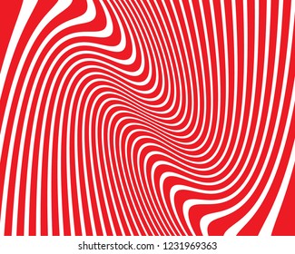 Wave design red and white. Digital image with a psychedelic stripes. Vector illustration  Abstract pattern. Texture with wavy, curves lines. Optical art background.