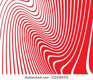 Wave design red and white. Digital image with a psychedelic stripes. Vector illustration  Abstract pattern. Texture with wavy, curves lines. Optical art background.