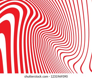 Wave design red and white. Digital image with a psychedelic stripes. Vector illustration  Abstract pattern. Texture with wavy, curves lines. Optical art background.