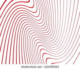 Wave design red and white. Digital image with a psychedelic stripes. Vector illustration  Abstract pattern. Texture with wavy, curves lines. Optical art background.