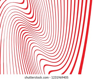 Wave design red and white. Digital image with a psychedelic stripes. Vector illustration  Abstract pattern. Texture with wavy, curves lines. Optical art background.