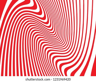 Wave design red and white. Digital image with a psychedelic stripes. Vector illustration  Abstract pattern. Texture with wavy, curves lines. Optical art background.